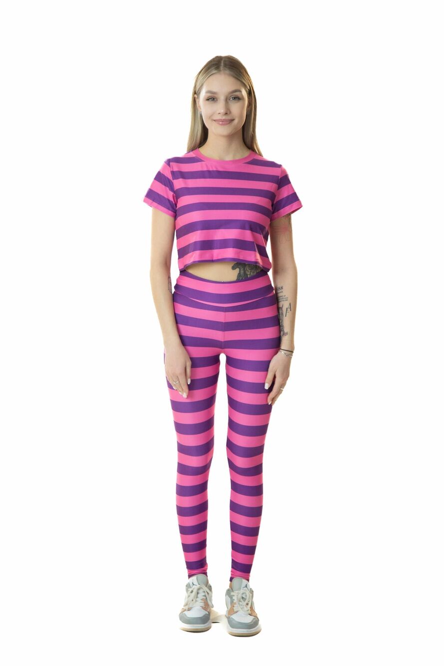 7986 Pink and Purple Striped Crop Top and Leggings Sexy Costume - Cheshire